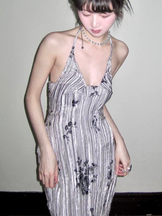 Silver pleated strap dress by Chipchipshop