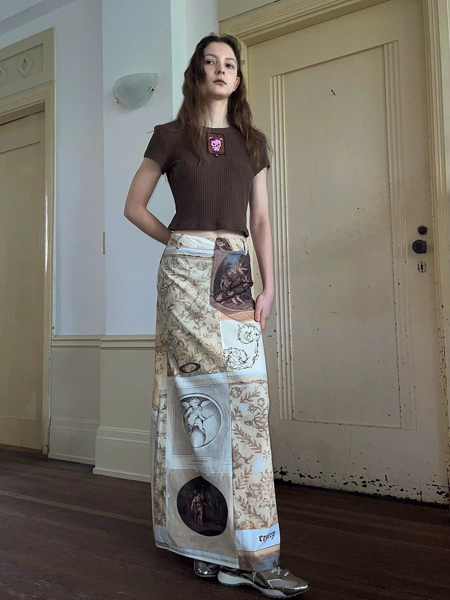 Renaissance printed patchwork midi skirt by cry cry