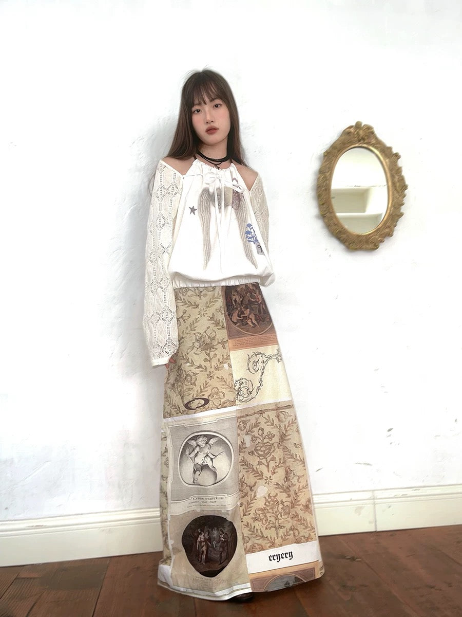 Renaissance printed patchwork midi skirt by cry cry