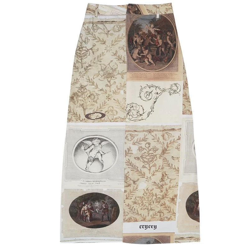 Renaissance printed patchwork midi skirt by cry cry