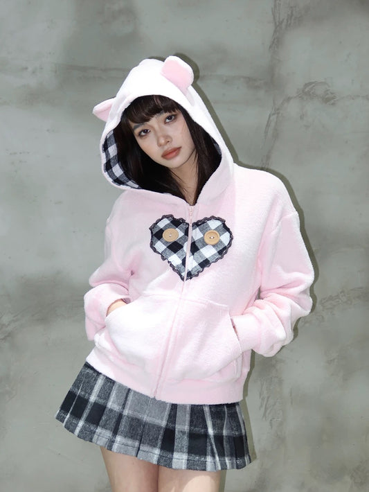 Pink ears zip up hoodie by EatmePlz