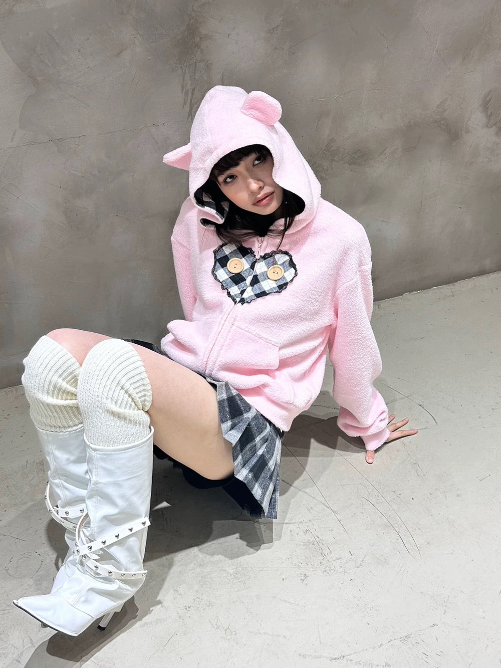 Pink ears zip up hoodie by EatmePlz