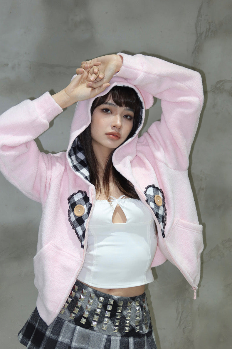 Pink ears zip up hoodie by EatmePlz